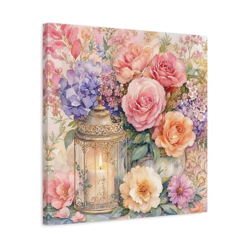 Tableau carré fleurs pastel pour habiller un mur vide de salon