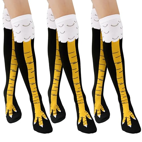 YiliYa 3 Paia Calzini con Cosce di Pollo - Calze Cosce di Pollo - Divertenti Calzini Alla Coscia di Pollo - Piedi di Pollo Sopra Ginocchio Socks - Regali Per Donne Uomini E Bambini