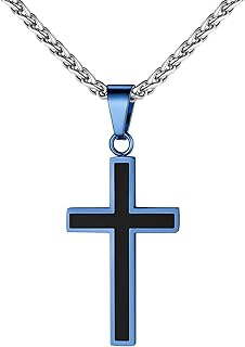 Cross Necklace for Men, Stainless Steel Silver Black Gold Mens Cross Necklace, 22-24 Inches