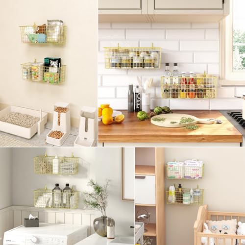 Cestas de alambre de metal dorado extragrandes para almacenamiento de aperitivos en pared 8