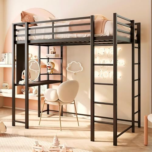 El Mejor Listado de Literas Cama Matrimonial E Individual Top 5. 49 CHAGEE Hogar y Cocina Litera Matrimonial con Escritorio Incorporado | Cama Alta de Metal Sólido para Adultos y Niños | 2 Escaleras Integradas y Barandilla de Seguridad |...