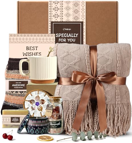 Spa Gift Baskets for Women - Mothers Day Gift Basket, Get Well Soon, Self Care, Relaxing Sunflower Package, 11pcs Spa Sets with Blanket, Luxury Gifts for Her Birthday Anniversary Mothers Day