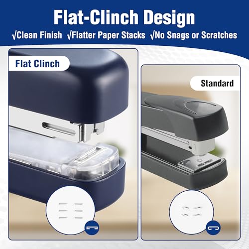 WORKPRO 2-in-1 Stapler with Staples & Staple Remover, 40 Sheet Capacity, Flat Clinch Design, Storage Space, Includes 2000 Standard Staples - Non-Slip Office Stapler for Desk, Classroom, Dark Blue - Image 2