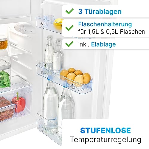 Bomann Kühlschrank mit Gefrierfach | 91L Nutzinhalt davon 8L Gefrierfach | Kühlschrank klein | mit wechselbarem Türanschlag | Mini Kühlschrank m. Gemüseschale | 2 Ablagen | Minibar leise | KS 7349 – Bild 4