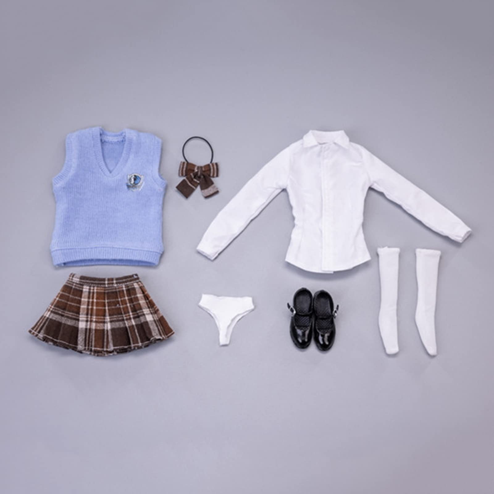 1/6 女性素体フィギュア ヘッド 衣類 サマーセーター チェックスカート