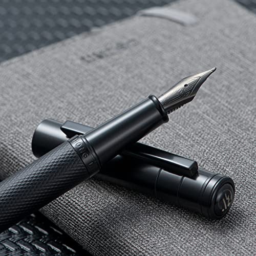 Image of Hongdian Black Forest Fountain Pen Blade Nib Classic Design Calligraphy Pen with Converter and Metal Pen Case Set