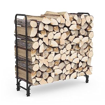 onlyfire 4Ft Outdoor Indoor Firewood Log Rack for Fireplace Wood Storage, Heavy Duty Wood Pile Lumber Storage Stacker Organizer, Black