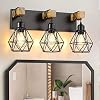 Farmhouse Bathroom Vanity Light Fixtures 3 Light Wood Bathroom Light Fixtures Over Mirror Rustic Sconces Wall Lighting with Elegant Metal Lampshade for Living Room Bedroom Hallway