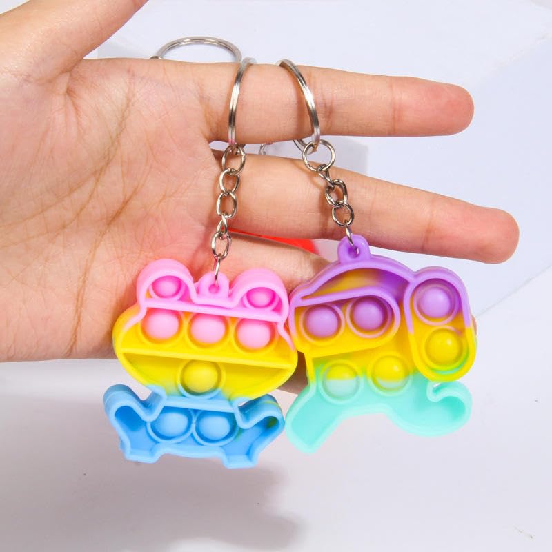 Image of Compact Silicone Popit Keychain Keyring - Sensory Stress Relief Fidget Toy for Anxiety - Mini Portable Bubble Popping Fun on-the-Go - Travel-Size Pop Bubble Keyring