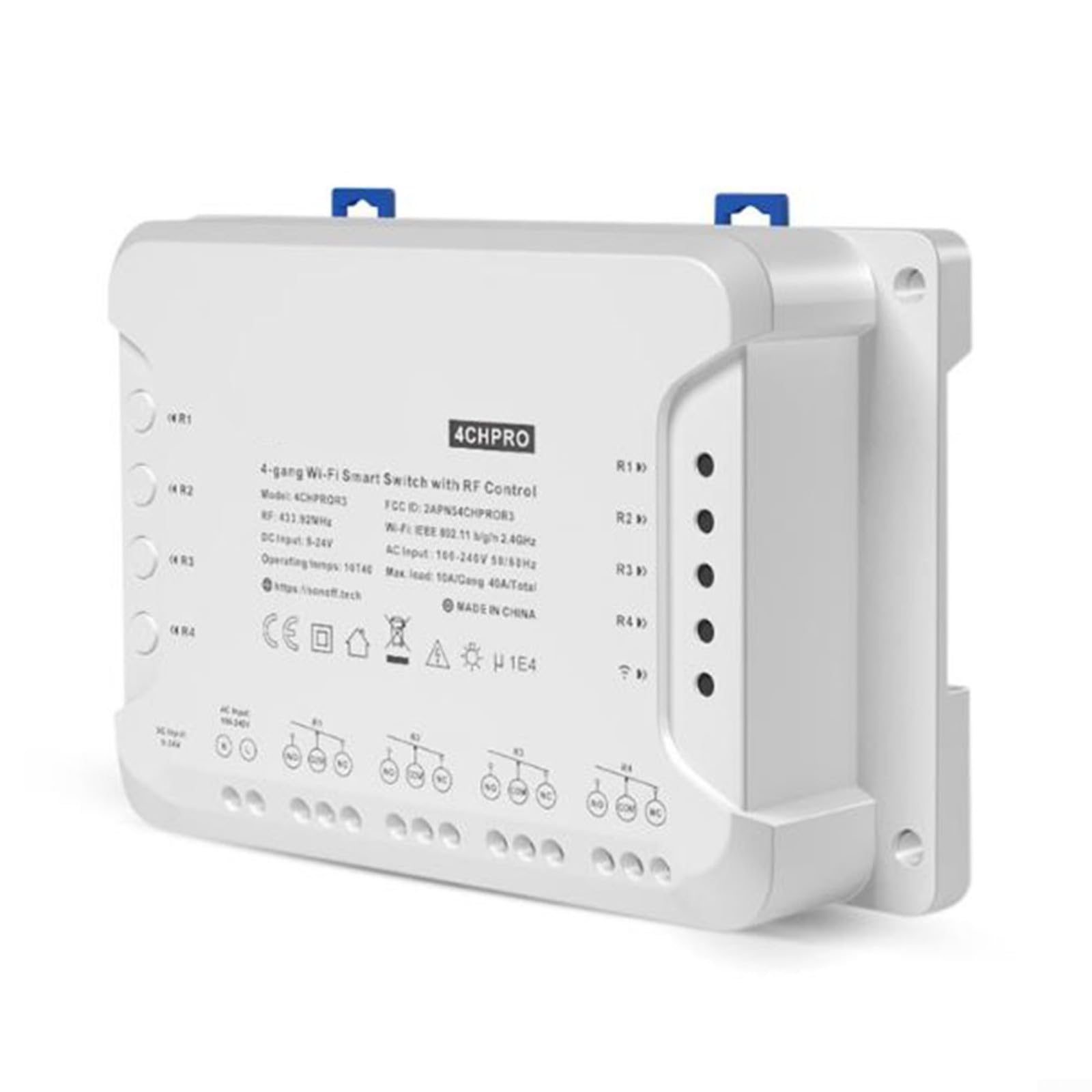 Interruttore intelligente Wi-Fi per Sonoff 4CH PRO R3/4CH R3, modulo di controllo a 4 vie con controllo vocale tramite app, 3 modalità di lavoro, autoblocco/Jog AC100-240 V (per Sonoff 4CH