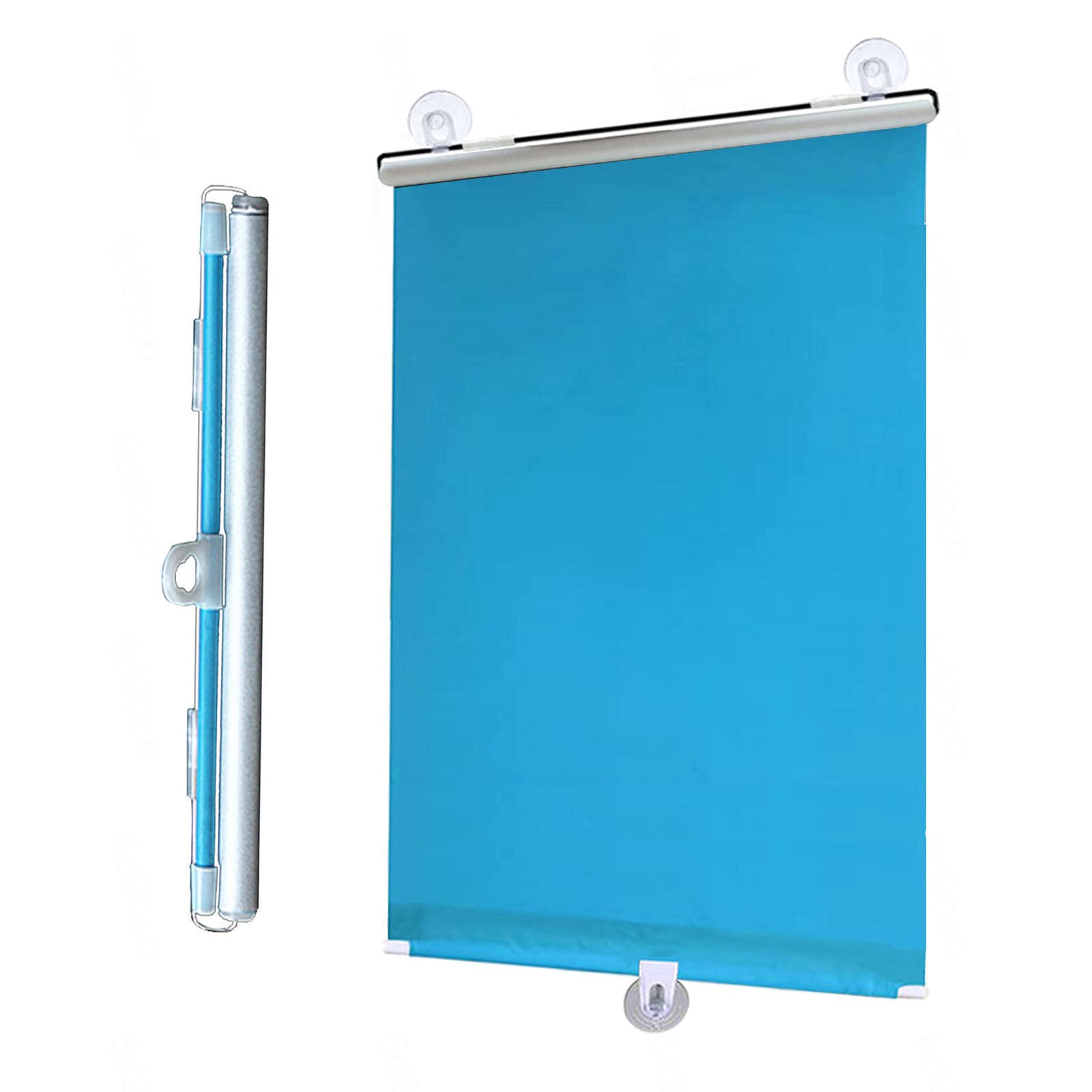 KGUDYS Telescopic suction cup roller blinds,blackout roller shades for home/office,portable temporary blinds,sun protection,for bedroom,living room,doors and windows,Blue-55x125cm/21.6x49in