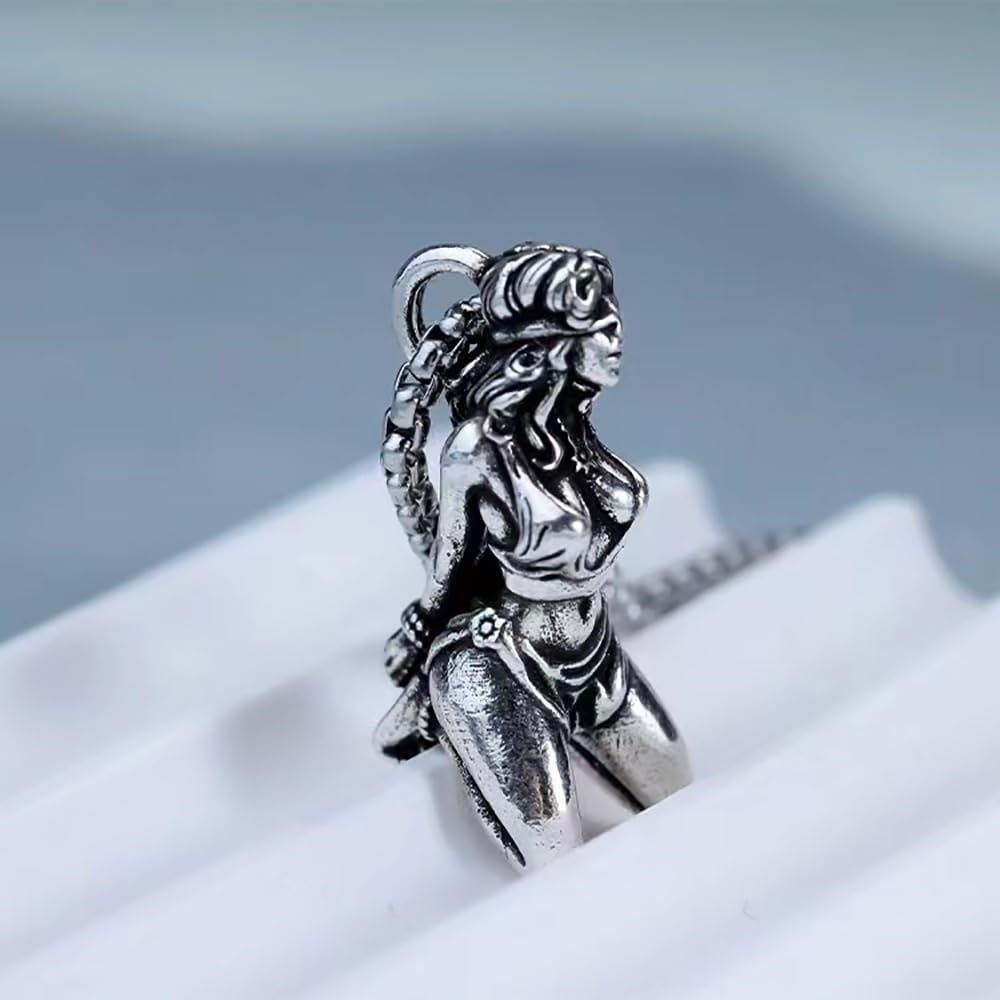 Collar con colgante de diosa sufrida chapado en plata para hombres, dije de diosa con cadena de perlas vintage, amuleto de declaración religiosa, Cobre, No es una piedra preciosa 5