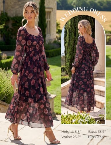 GRACE KARIN Women's Floral Long Sleeve Sweetheart Neck A-Line Maxi Dress (Various) - image 5
