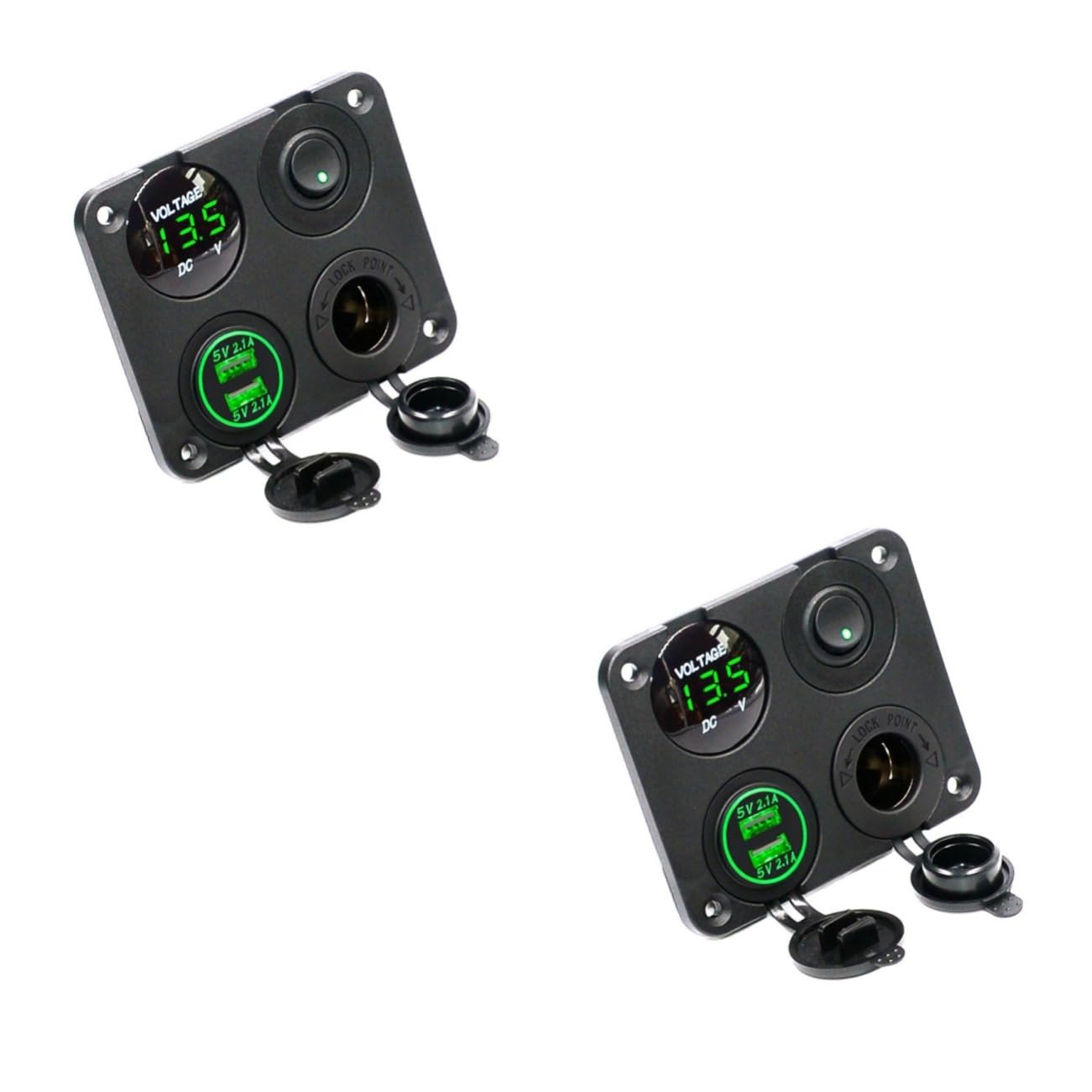 HEMOTON 2pezzi Caricabatterie Usb Dual Con Voltaggio Verde Led Pannello Per Auto Barca e Veicoli Combinazione Di Alimentazione e Tester Voltaggio Con Funzione Di Spegnimento