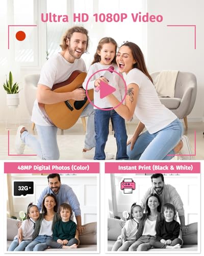 Instant Camera, Dual-Lens Kids Camera Instant Print for Boys Girls Christmas Birthday Gifts, 1080P Digital Cameras for Kids Teens with Print Paper, 32GB Card, Toddle Toy for Age 4-12 Years(Pink) - Image 5