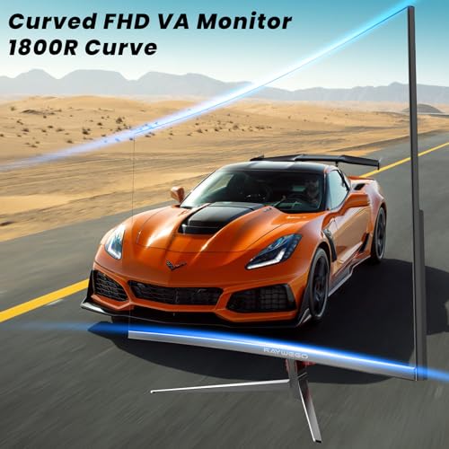 Image of 27 inch 1800R Curved Monitor 1080p,Borderless Display,4000:1 Contrast Ratio,Computer Monitor with FreeSync & Eye-Care,Tilt Adjustable for Home Office,Eye Comfort(HDMI Cable Included)