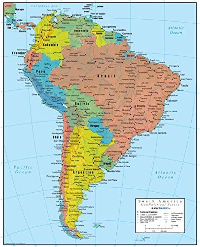 Swiftmaps South America Wall Map Geopolitical Edition by SM SA SM L