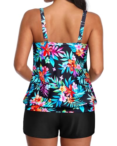 Image of Aqua Eve Two Piece Women's Tankini Swimsuits Blouson Swim Tank Top with Shorts Modest Bathing Suits