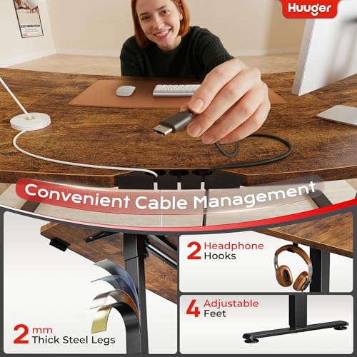 Image of Huuger 71 X 30 Inch Electric Standing Desk with Power Outlets and USB-C Port, Height Adjustable Desk, Sit Stand Desk for Home Office, Computer Desk with 4 Presets, Stable Steel Frame, Rustic Brown