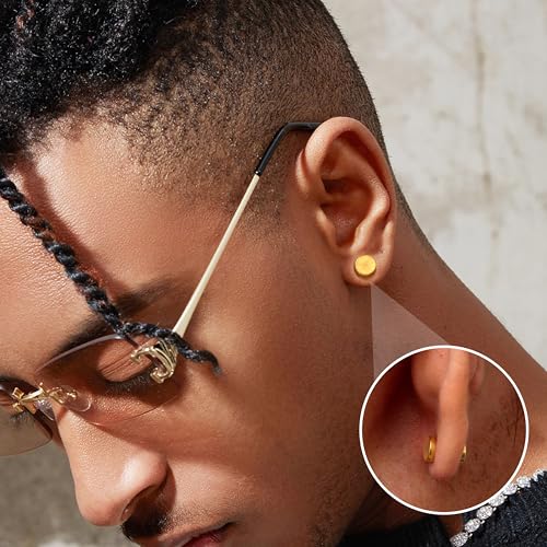 Jstyle 4 Pairs Stainless Steel Magnetic Stud Earrings for Men Women Gold CZ Non-Piercing Clip On Stud Earrings Set 6-8MM4