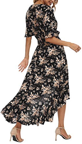 Image of Kormei Women Short Sleeve V Neck Floral High Low Flowy Summer Party Long Maxi Dress
