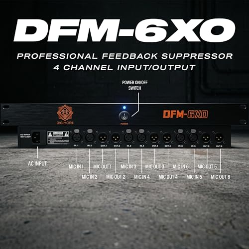 Image of DIGIMORE Anti-Feedback Processor w / 4 Mic Ins | Anti-Noise Chip | 150Hz-15kHz Freq. Shift | Transformer Based | Inbuilt Gain Boost | Feedback Manager for PA System, Stage Shows & Conferences (DFM-6XO)