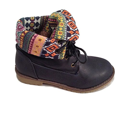 Bella Marie Newyork-28K Girl Kids Girls Youth Fold Over Combat Print Boots Synthetic Shoes