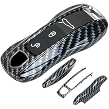 AeroBon 3-Piece Painted Key Fob Cover Compatible with Porsche Key Shell, Key Fob Shell Replacement MK2, Carbon Fiber Painted