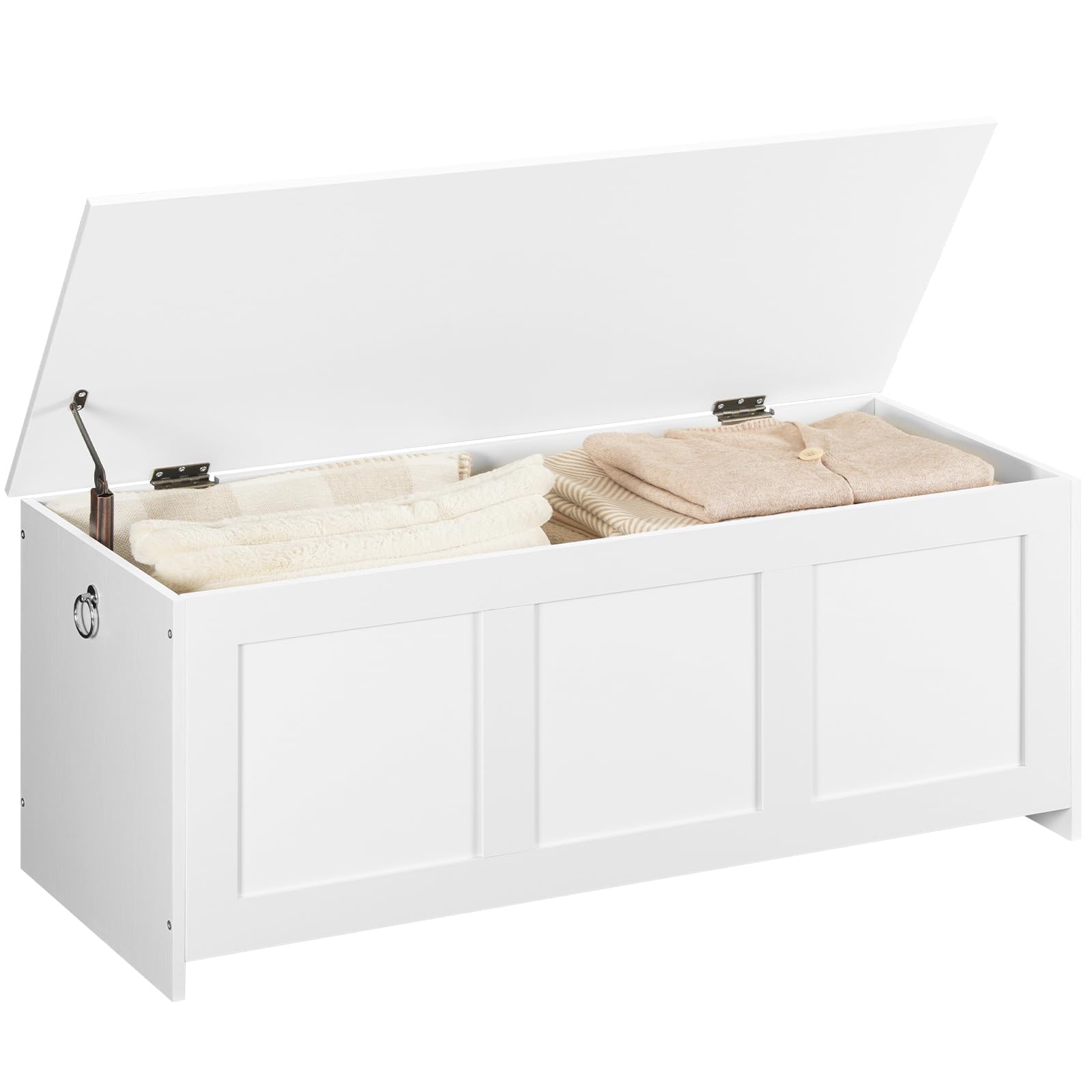 HOOBRO Cassapanca Portaoggetti da 100 cm con Cerniere di Sicurezza, Scatola Contenitore con Coperchio Ribaltabile, per Ingresso, Camera da Letto, Soggiorno, Bianco EWT141CW01