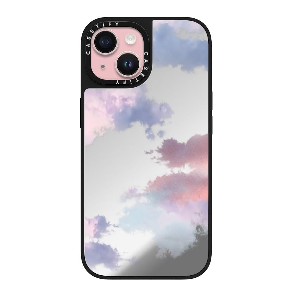 CASETiFY Magsafe 対応ミラー iPhone 15 ケース [反射性 / 1.5mからの落下試験をクリア / Magsafe に対応] - Clouds - シルバー (ブラックバンパー)