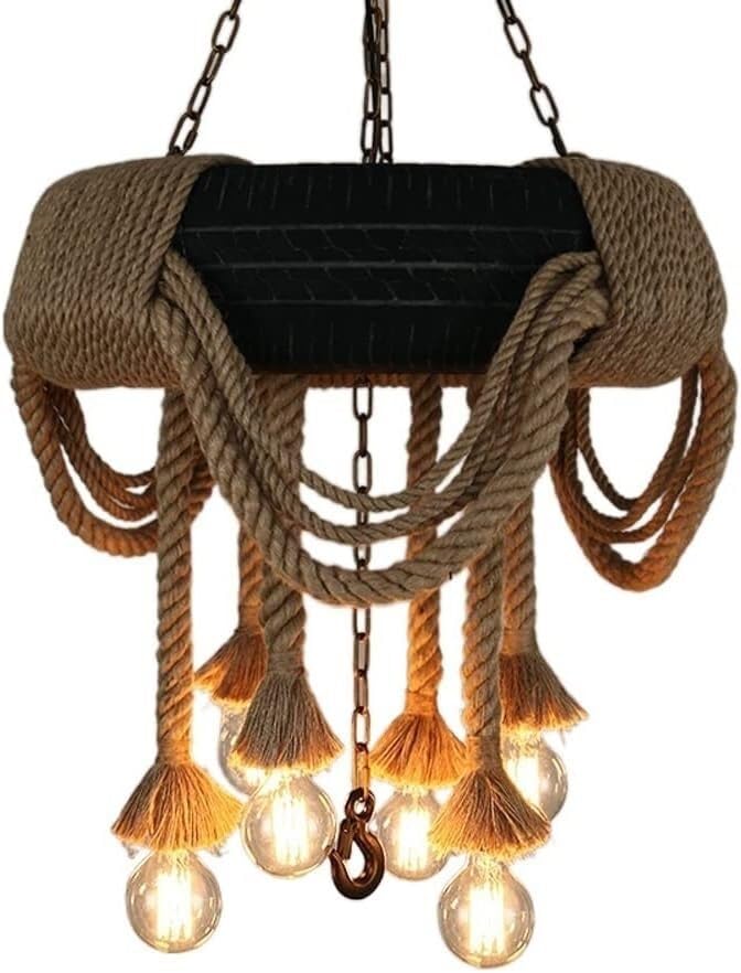 Lampe suspendue en corde de chanvre rétro pour éclairage de salon