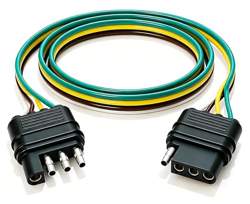 Image of 4 Pin Trailer Connector 26 inch 18AWG 4-Way Flat Extension Male and Female Plug | For Pickup SUV Tow Vehicle Hitch Lights, Pure Copper Wiring Harness, Plug and Play Installation, 1 Pack
