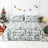 KACEMOO Christmas Sheets Twin, Soft Brushed Microfiber Pattern Bed Sheet Set, Christmas Tree Reindeern Sheet Set, Deep Pocket Winter Holiday Sheets Set, Christmas Pillow Covers Decoration Indoor Kids