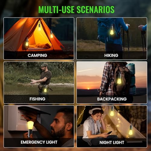 BrightWish LED Campinglampe Aufladbar, Tragbare Camping Licht Glühbirne 2 Stück mit 3 Helligkeitsmodi, IP65 Wasserdicht, Wiederaufladbare Zeltlampe, Camping Zubehör für Outdoor, Notfall, Stromausfall