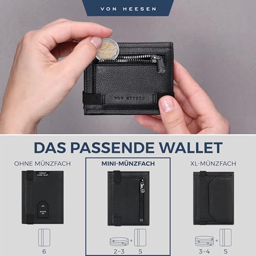 VON HEESEN Slim Wallet met RFID-bescherming, kaartenetui voor heren en dames, mini-portemonnee van leer, kleine portemonnee, zwart, MIT MÜNZFACH, Met mini-muntvak - Afbeelding 7