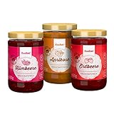 marmelade im thermomix  Xucker Marmelade Fruchtaufstrich-Kombi, 3 Sorten Erdbeere, Aprikose & Himbeere (74 % Frucht), 3 x 220 g - Xylit, ohne Gentechnik, vegetarisch, made in Berlin