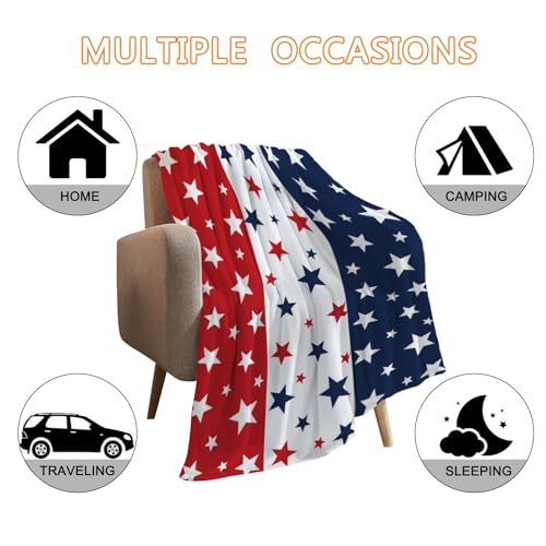 Image of YeeJu Patriotic Throw Blanket Twin Size 4th of July Memorial Day Fourth of July Blanket Couch Sofa Bed Soft Fleece Blankets Stars and Stripes Red White Blue American Flag Veteran Blanket 60x80