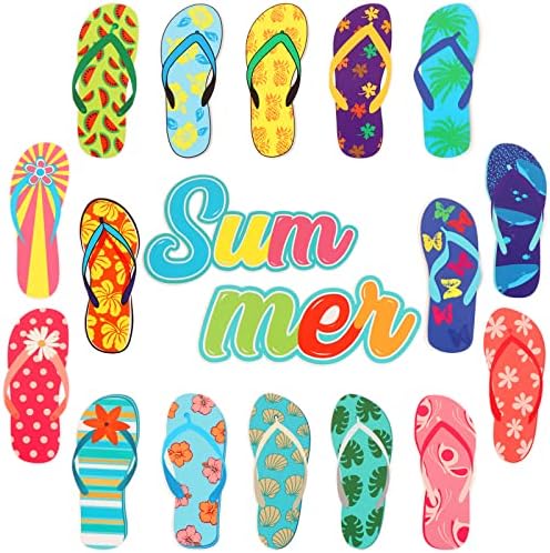 81 Pieces Colorful Flip-Flop Cutouts Hawaiian Beach Party Flip-Flop Accents Summer Bulletin Board Wall Decor Hawaiian Cut-Outs with 100pcs Glue Point Dots for Classroom Party Decoration