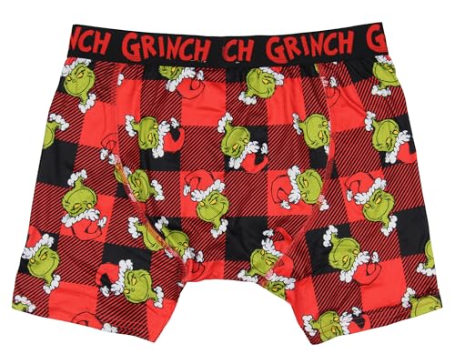 The Grinch Men's Grinch Santa AOP Buffalo Plaid Christmas Holiday Boxer Briefs Underwear4