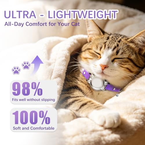 Image of AirTag Cat Collar Breakaway, Rhinestone Collars with Air Tag Holder, Purple