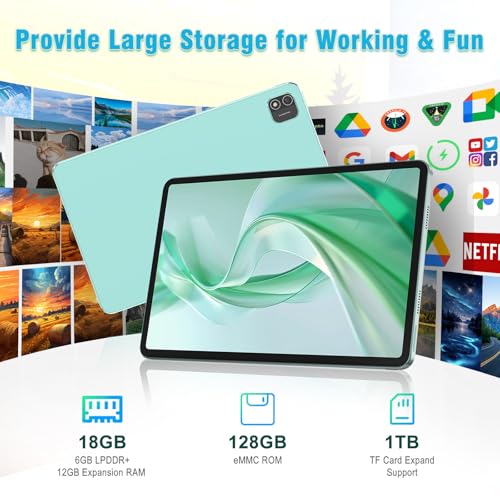 Android 15 Tablet, 11 Inch Tablet FHD Display, Tablets with Case, 18GB RAM (6GB LPDDR +12GB) & 128GB ROM 1TB Expand, 8000 mAh, T606 Octa-Core, Dual-Band WiFi, BT5.0, Support GMS GPS Widevine L1