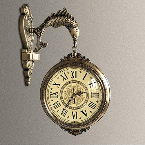 MYUYEE Metal European Style Double Sided Corridor Aisle Aisle Two-Sided Clock Retro Very Silent