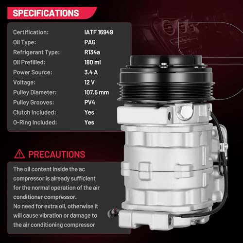 BDFHYK 98339 Air Conditioning A/C Compressor with Clutch Compatible with Suzuki Grand Vitara V6 2.5L 2004-2005, XL-7 V6 2.7L 2002-2003, Grand Vitara V6 2.7L 2001
