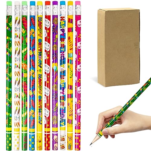 Fancy Land Happy Birthday Pencils 50PCS Wooden Pencil with Eraser Classroom Teacher Award for Kids