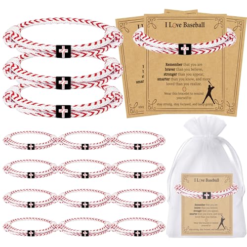 luck sea 15 Set Christian Baseball Braided Bracelets Gifts for Men Women with Cards Bags Religious Team Gifts Bulk