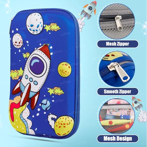 Image of Zest 4 Toyz Pencil Pouch for Boys for School | 3D Cover EVA Space Rocket Theme | Compass box Organizer | Large Capacity Pencil Pouch Bag | Premium Stylish Pen Holder Pencil Box for Kids | Return Gifts