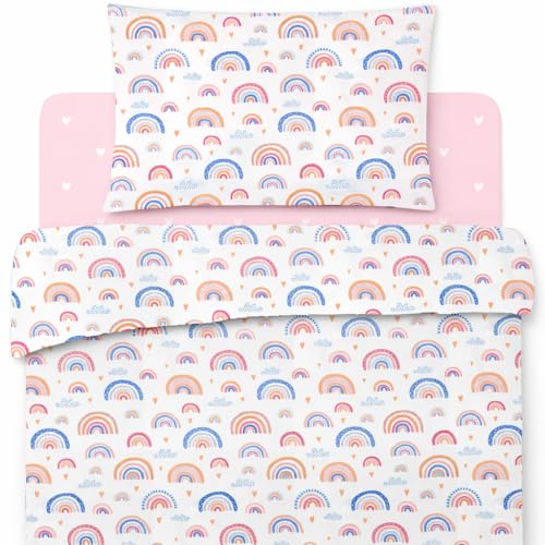 Lovely Hippo   Sábana Bajera de 80 x 160 cm + Funda Nórdica de 120 x 170 cm + Funda de Almohada Infantil de 40 x 60 cm. Cama 80x160. (Arcoíris, Cama 80x160 cm   Juego de 3)