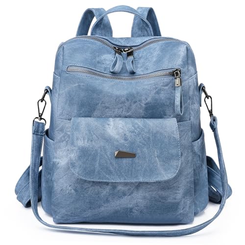 Sac a dos PU cuir femme, Sac à dos antivol femme elegant leger Deux en un décontractées, Multifonctions sac à dos femme chic pour Voyage et Travail (bleu)