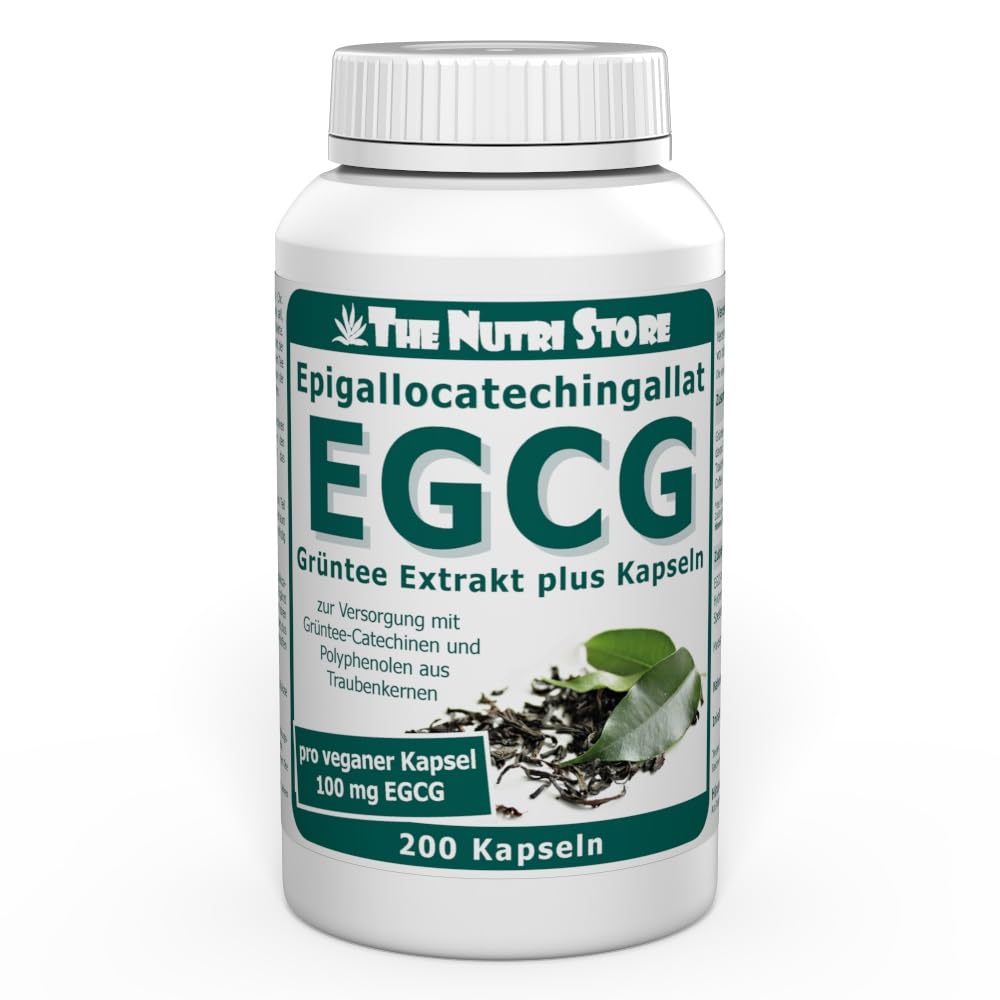 EGCG 100 mg Grüntee Extrakt plus pro Kapsel 200 Stk zur Versorgung mit Grüntee-Catechinen und Polyphenolen aus Traubenkernen