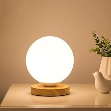 Modern Retro Spherical Table Lamp E27 Max.40W Light Oak Wood/Matte Opal Glass, Night Light Desk Lamp, Living Room/Night Lamp (Round)